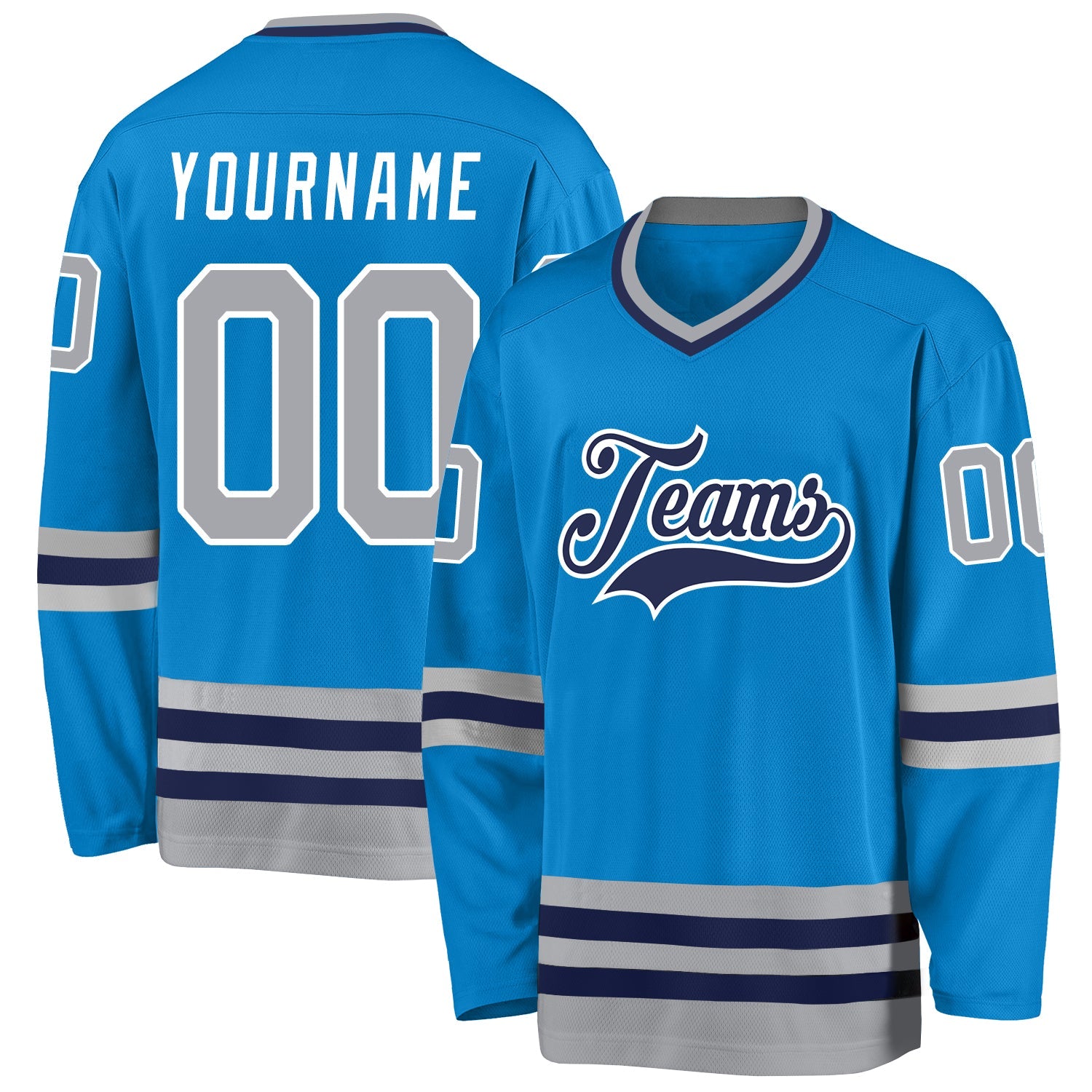 Custom Blue Gray-Navy Hockey Jersey - Sky-Custom