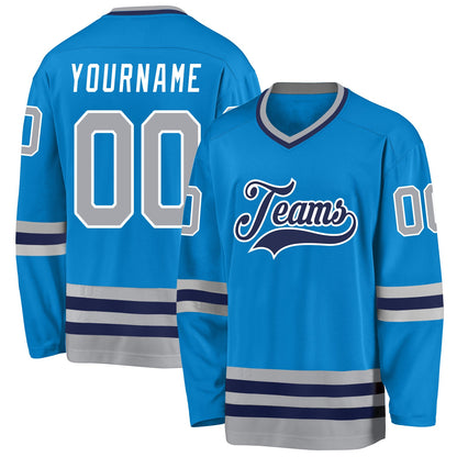 Custom Blue Gray-Navy Hockey Jersey - Sky-Custom
