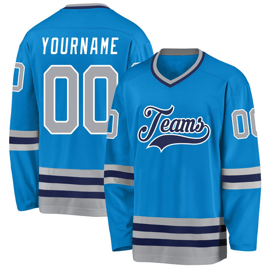 Custom Blue Gray-Navy Hockey Jersey - Sky-Custom