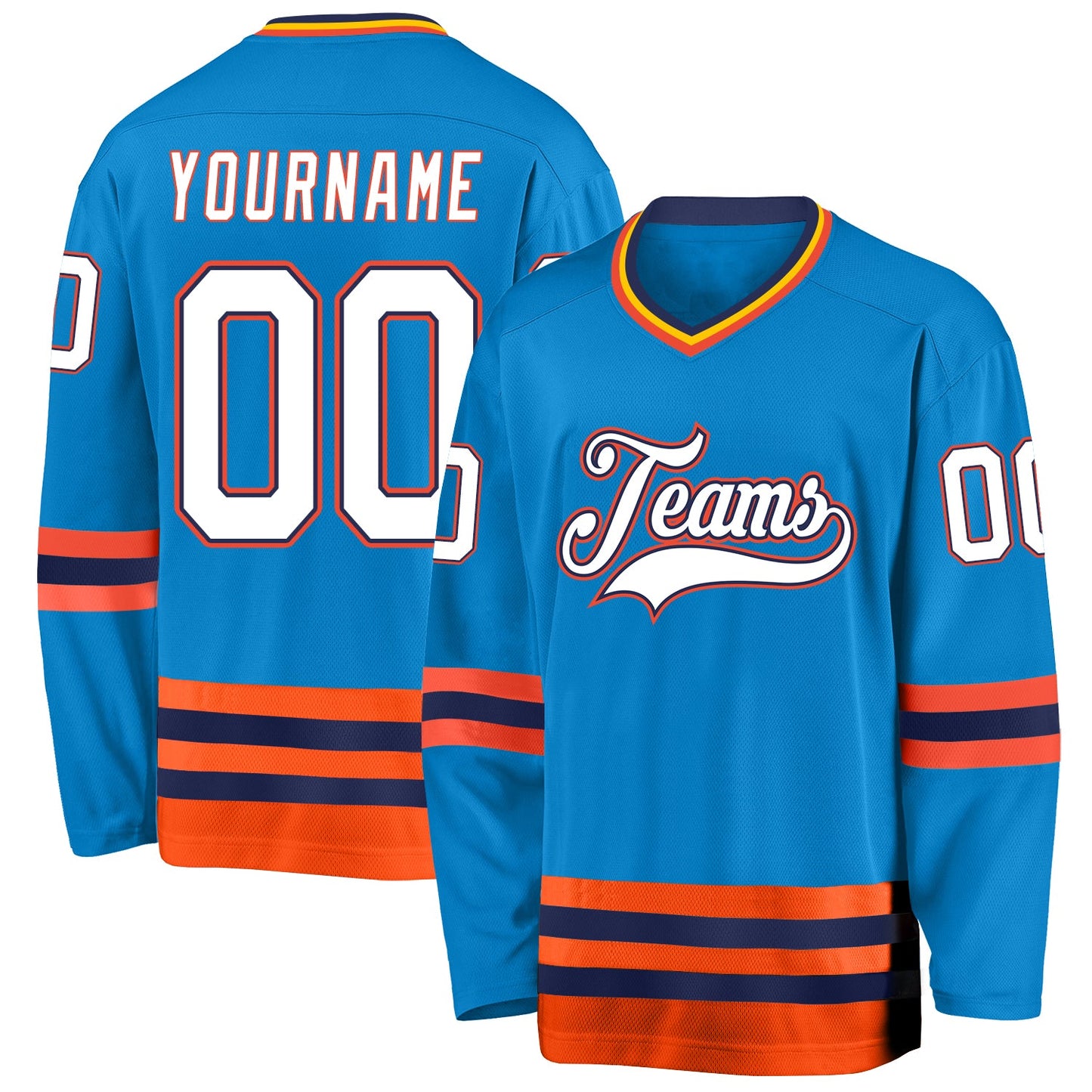 Custom Blue White-Orange Hockey Jersey - Sky-Custom