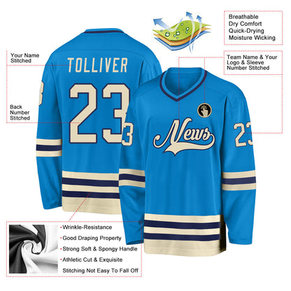 Custom Blue Cream-Navy Hockey Jersey - Sky-Custom