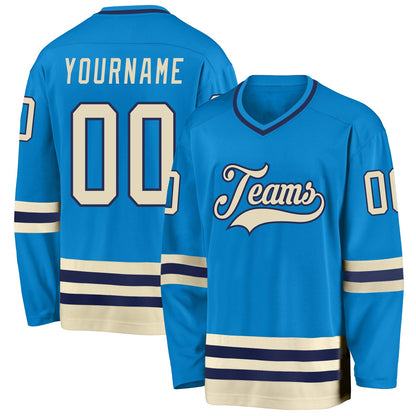 Custom Blue Cream-Navy Hockey Jersey - Sky-Custom