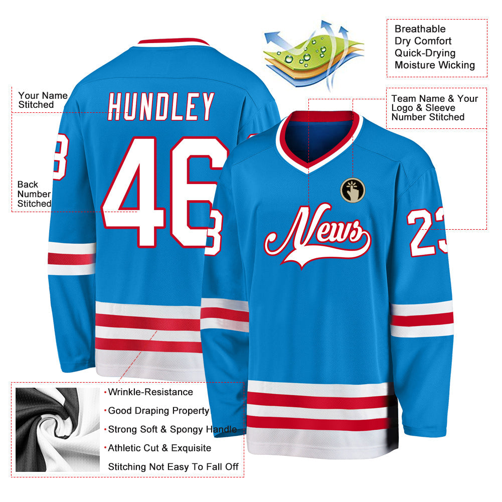 Custom Blue White-Red Hockey Jersey - Sky-Custom