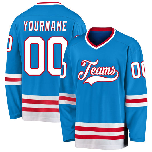 Custom Blue White-Red Hockey Jersey - Sky-Custom