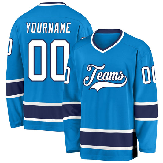 Custom Blue White-Navy Hockey Jersey - Sky-Custom