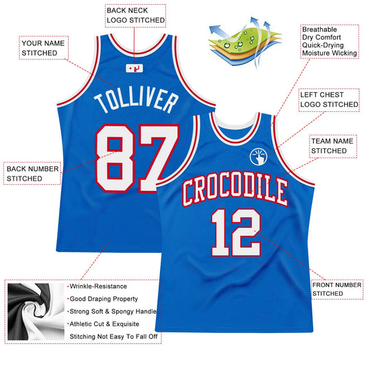 Custom Blue White-Red Authentic Throwback Basketball Jersey - Sky-Custom