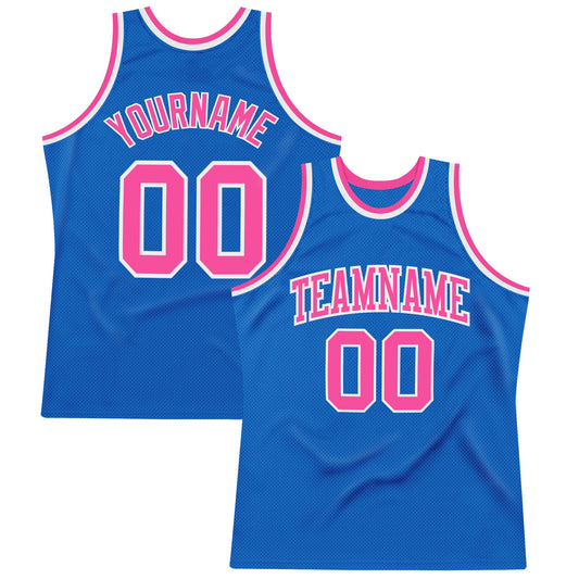 Custom Blue Pink-White Authentic Throwback Basketball Jersey - Sky-Custom