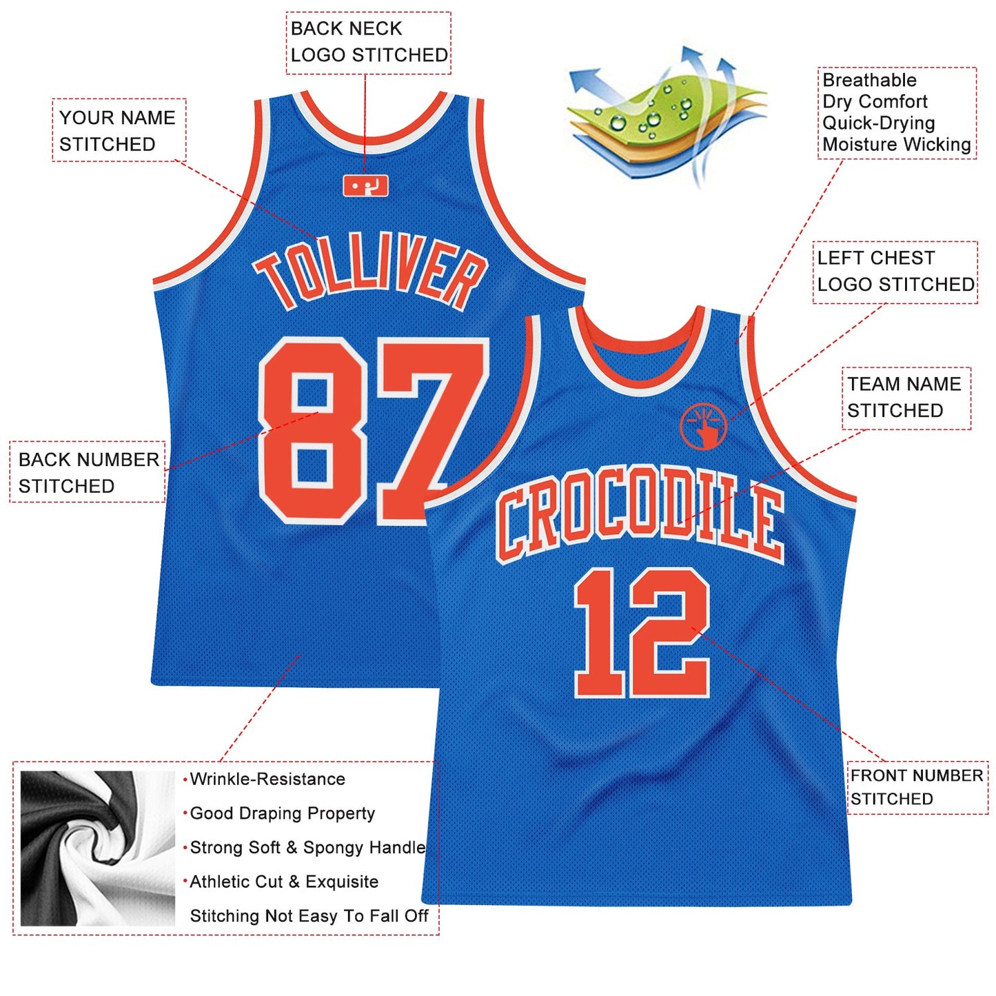 Custom Blue Orange-White Authentic Throwback Basketball Jersey - Sky-Custom