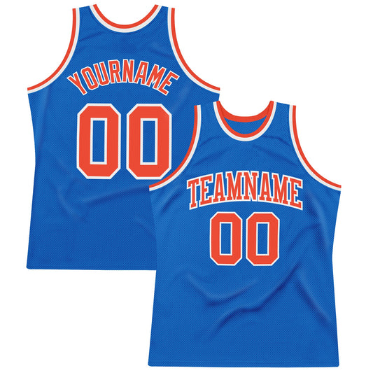 Custom Blue Orange-White Authentic Throwback Basketball Jersey - Sky-Custom