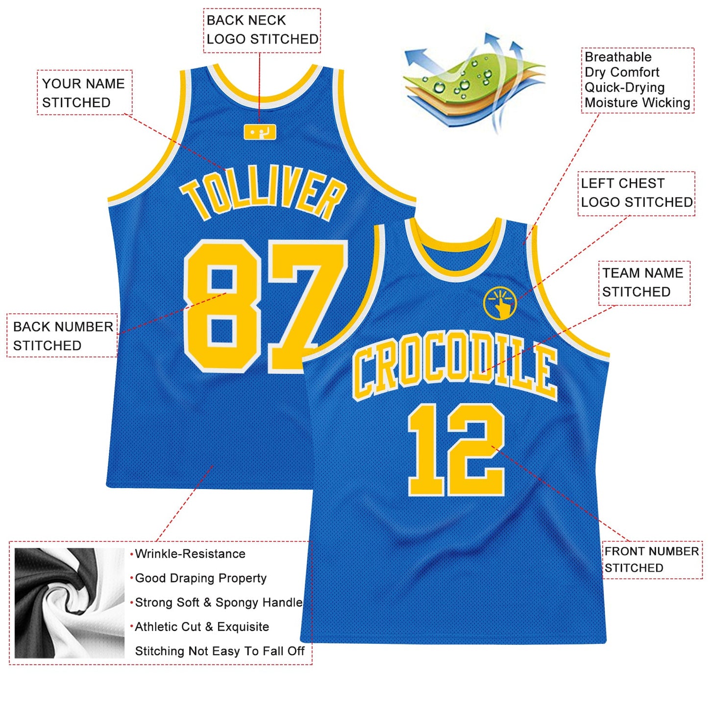 Custom Blue Gold-White Authentic Throwback Basketball Jersey - Sky-Custom