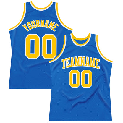 Custom Blue Gold-White Authentic Throwback Basketball Jersey - Sky-Custom
