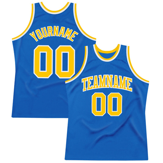 Custom Blue Gold-White Authentic Throwback Basketball Jersey - Sky-Custom