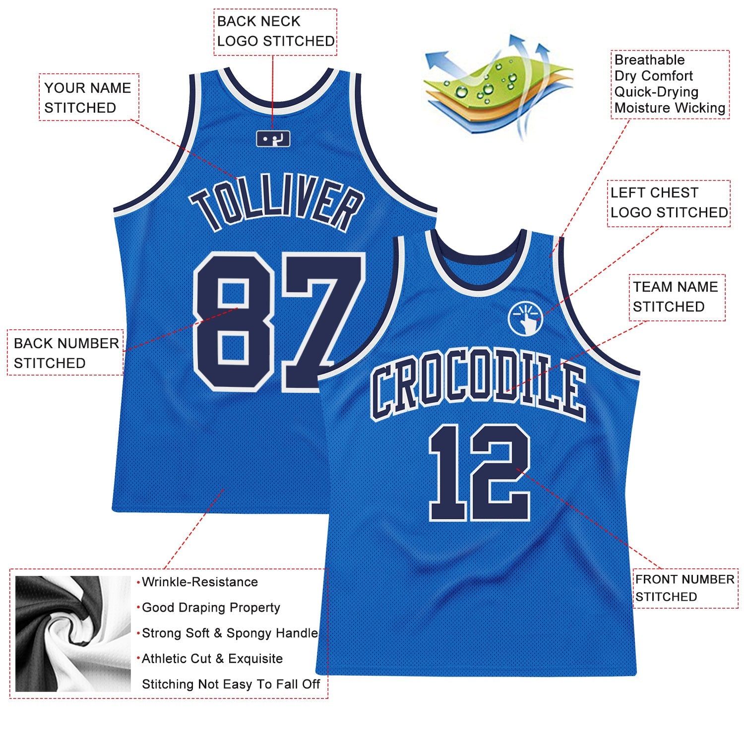 Custom Blue Navy-White Authentic Throwback Basketball Jersey - Sky-Custom