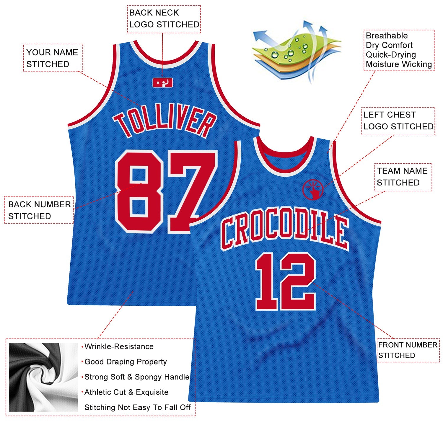 Custom Blue Red-White Authentic Throwback Basketball Jersey - Sky-Custom