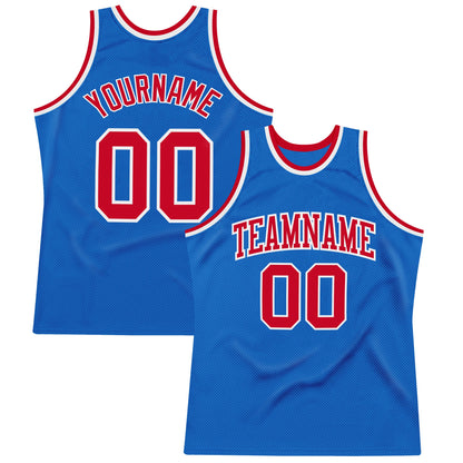 Custom Blue Red-White Authentic Throwback Basketball Jersey - Sky-Custom