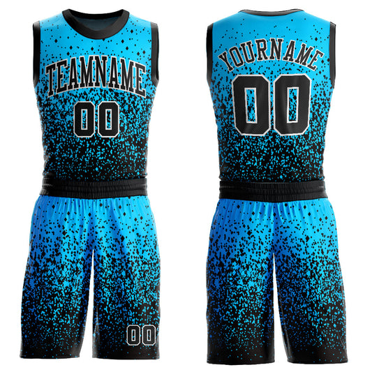 Custom Blue Black-White Round Neck Sublimation Basketball Suit Jersey - Sky-Custom