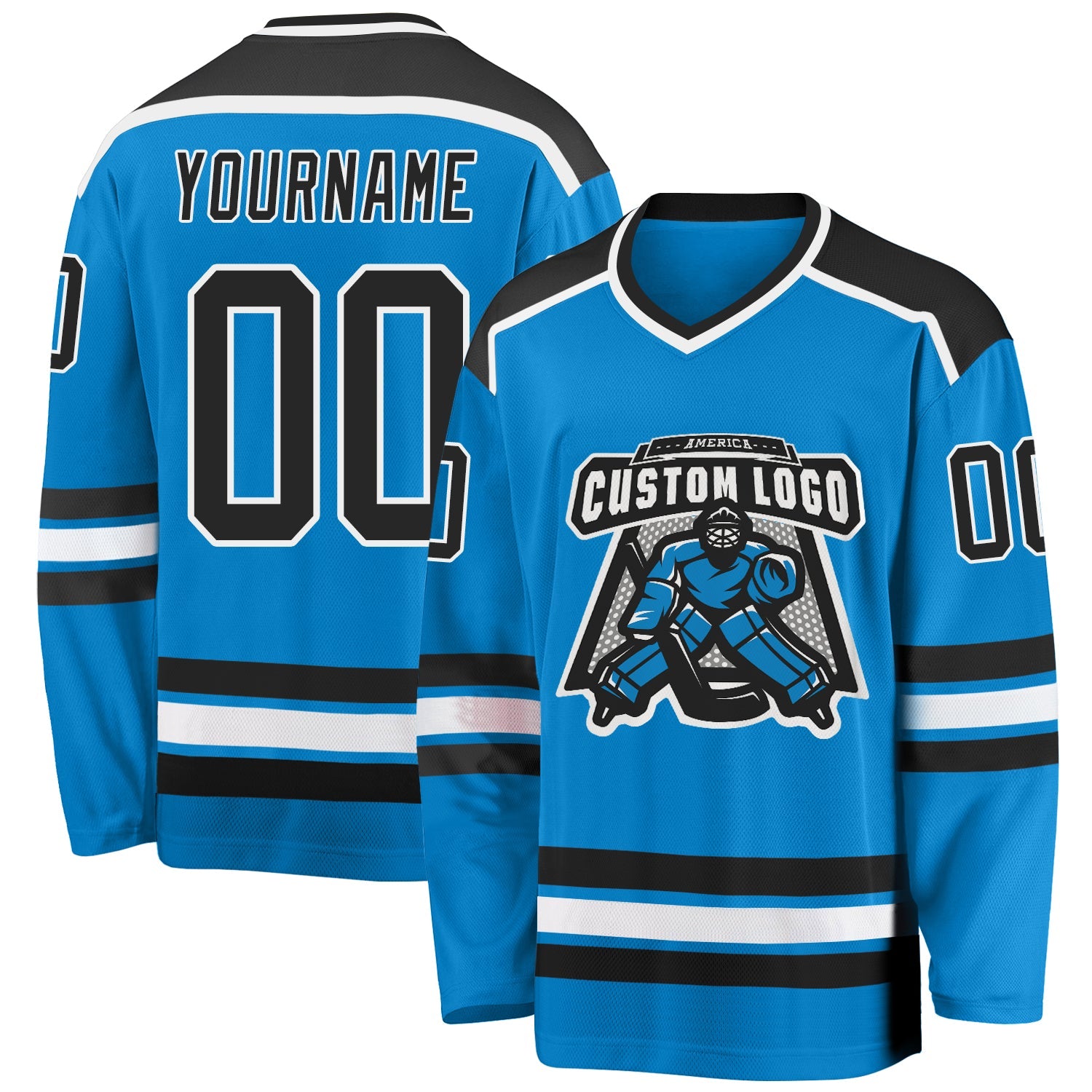 Custom Blue Black-White Hockey Jersey - Sky-Custom