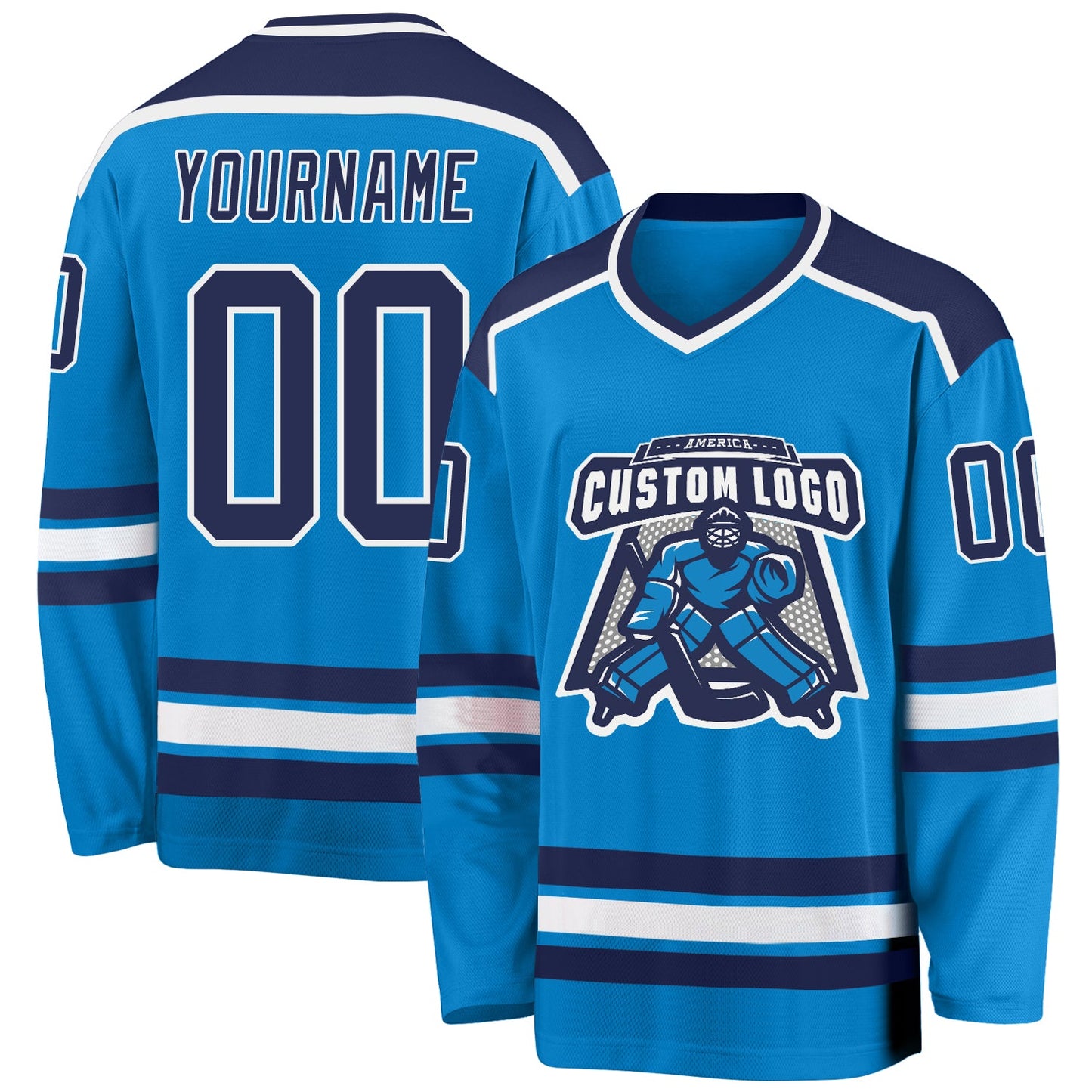 Custom Blue Navy-White Hockey Jersey - Sky-Custom