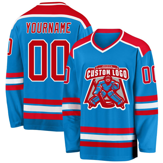 Custom Blue Red-White Hockey Jersey - Sky-Custom