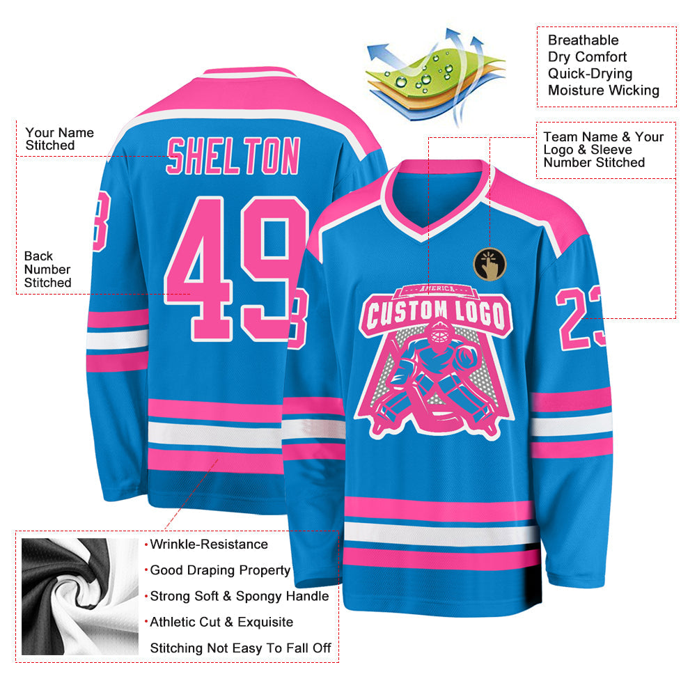Custom Blue Pink-White Hockey Jersey - Sky-Custom