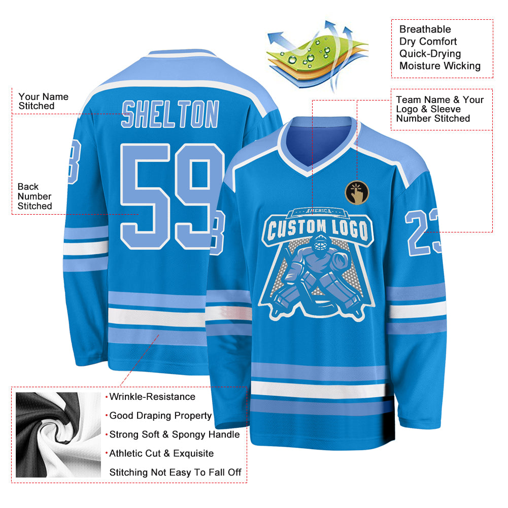 Custom Blue Light Blue-White Hockey Jersey - Sky-Custom