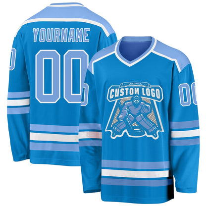 Custom Blue Light Blue-White Hockey Jersey - Sky-Custom