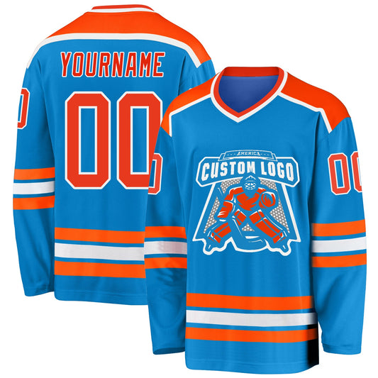 Custom Blue Orange-White Hockey Jersey - Sky-Custom