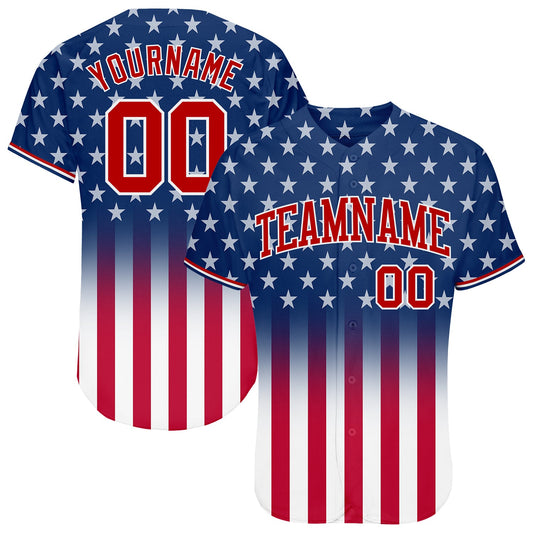 Custom Blue Red-White 3D American Flag Fashion Authentic Baseball Jersey - Sky-Custom
