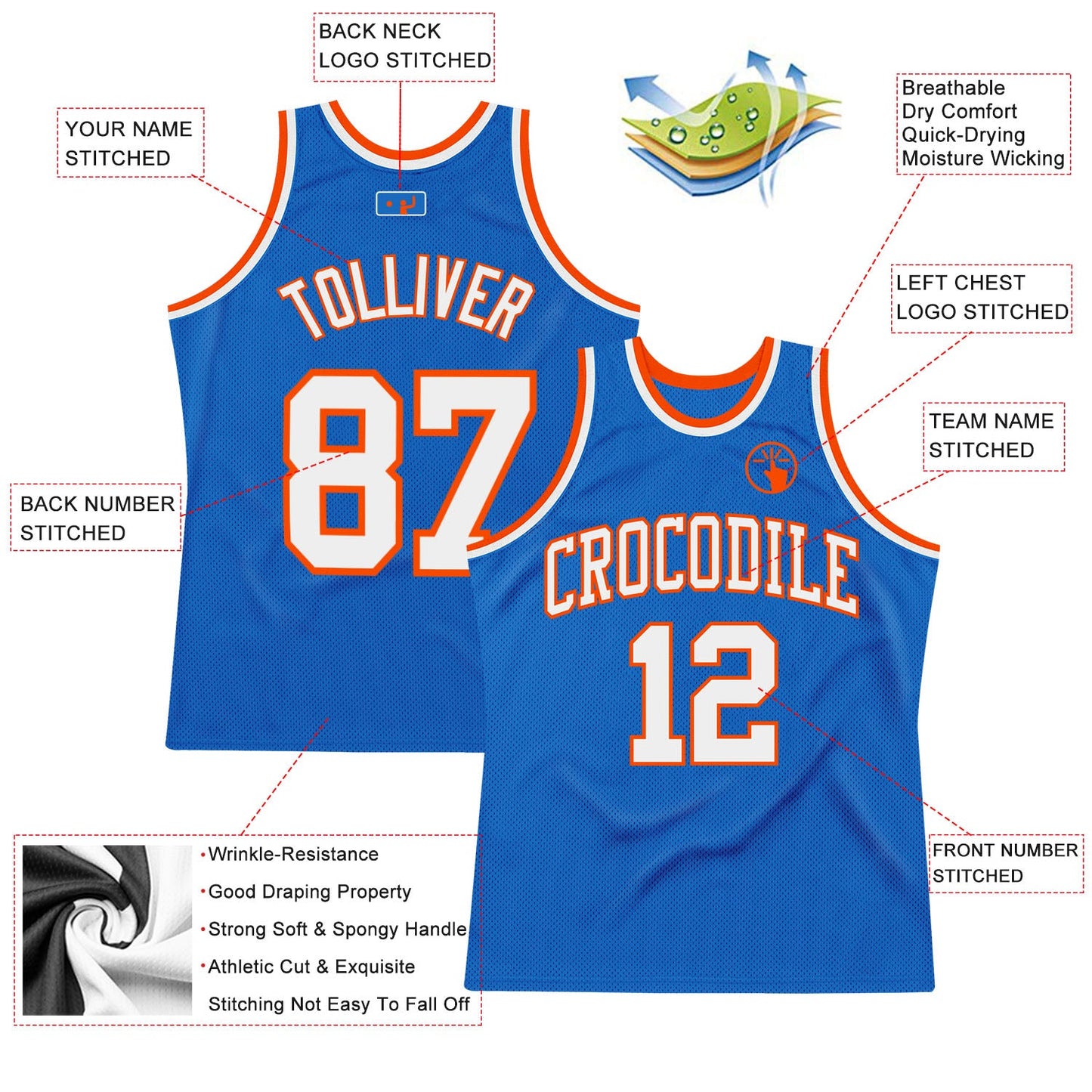 Custom Blue White-Orange Authentic Throwback Basketball Jersey - Sky-Custom