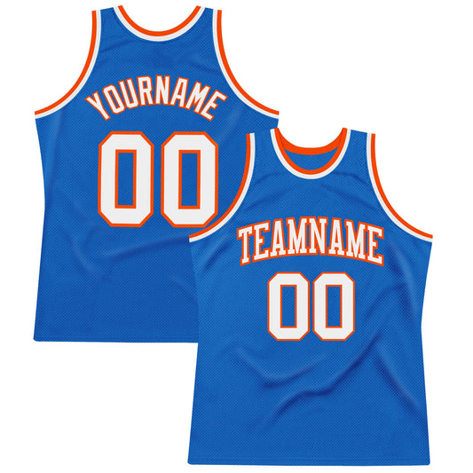 Custom Blue White-Orange Authentic Throwback Basketball Jersey - Sky-Custom