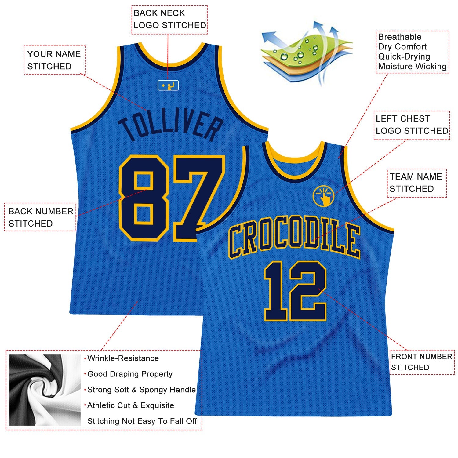 Custom Blue Navy-Gold Authentic Throwback Basketball Jersey - Sky-Custom