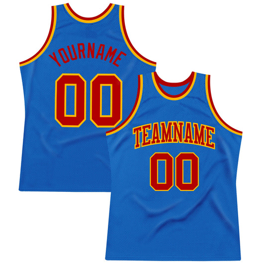 Custom Blue Red-Gold Authentic Throwback Basketball Jersey - Sky-Custom