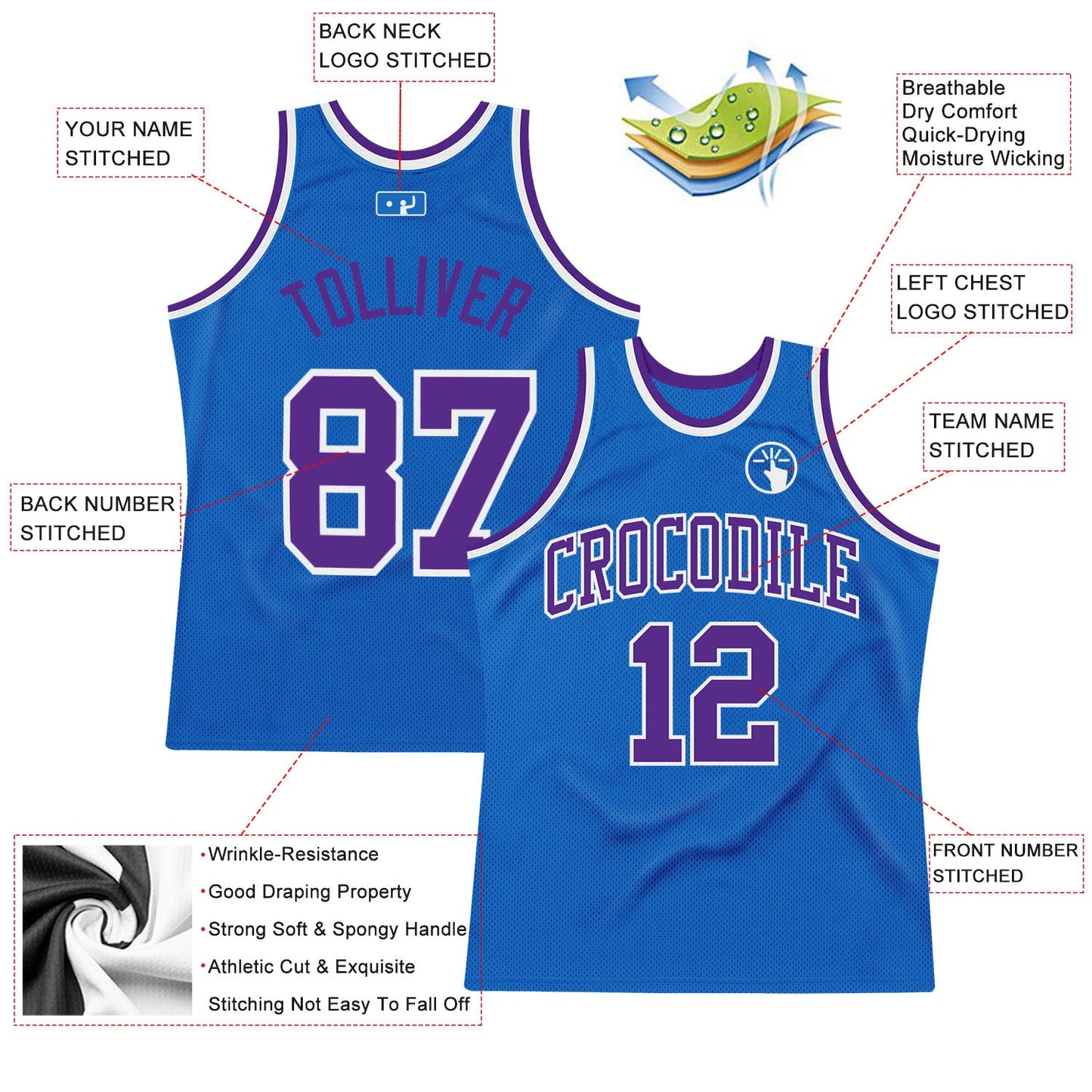 Custom Blue Purple-White Authentic Throwback Basketball Jersey - Sky-Custom