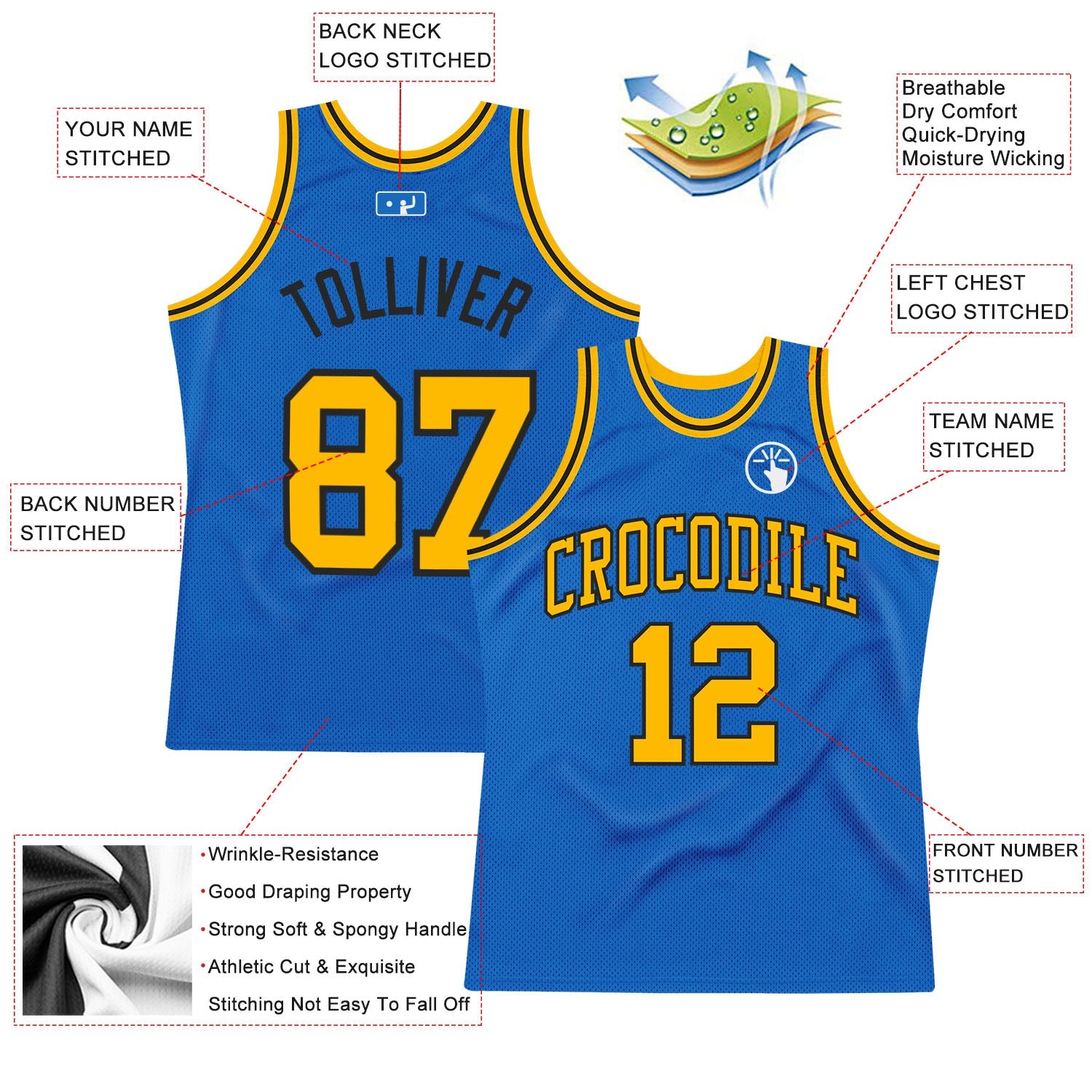 Custom Blue Gold-Black Authentic Throwback Basketball Jersey - Sky-Custom