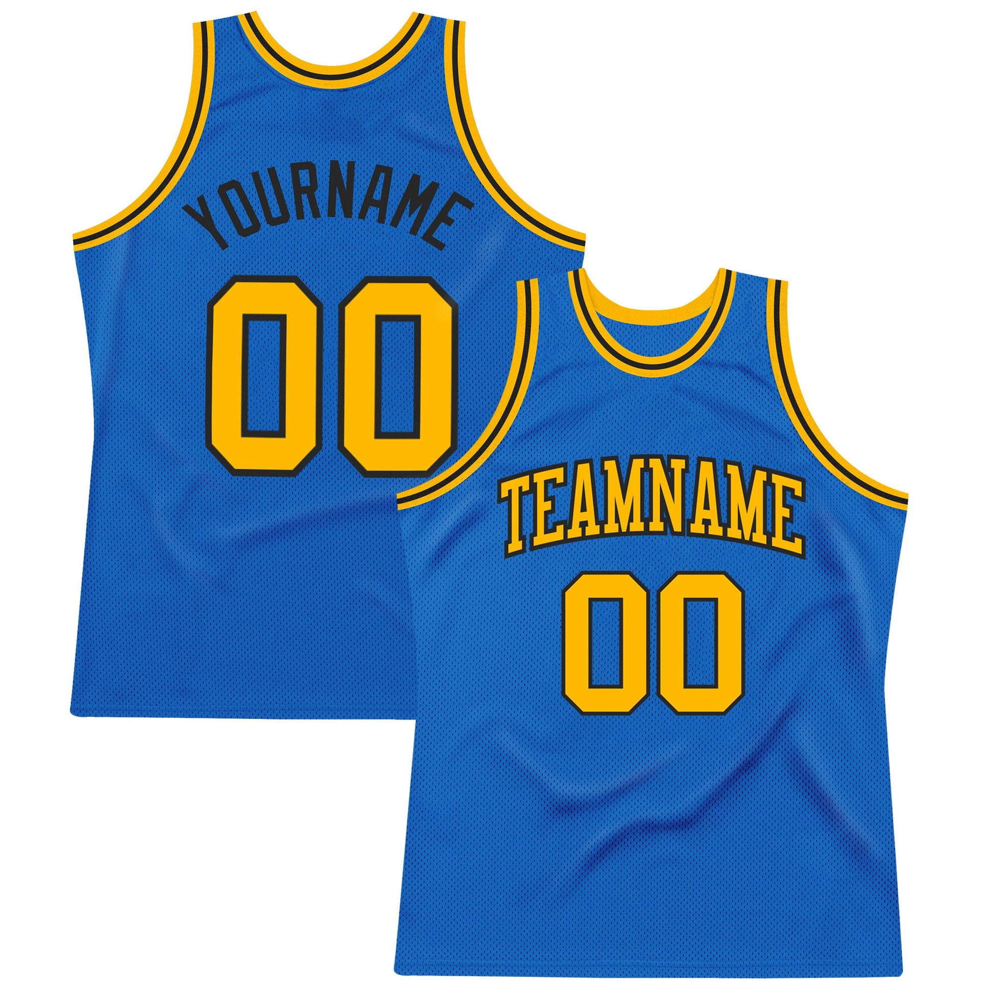 Custom Blue Gold-Black Authentic Throwback Basketball Jersey - Sky-Custom