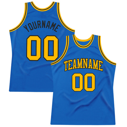 Custom Blue Gold-Black Authentic Throwback Basketball Jersey - Sky-Custom