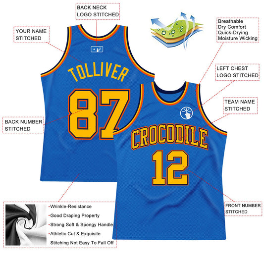 Custom Blue Gold Navy-Orange Authentic Throwback Basketball Jersey - Sky-Custom