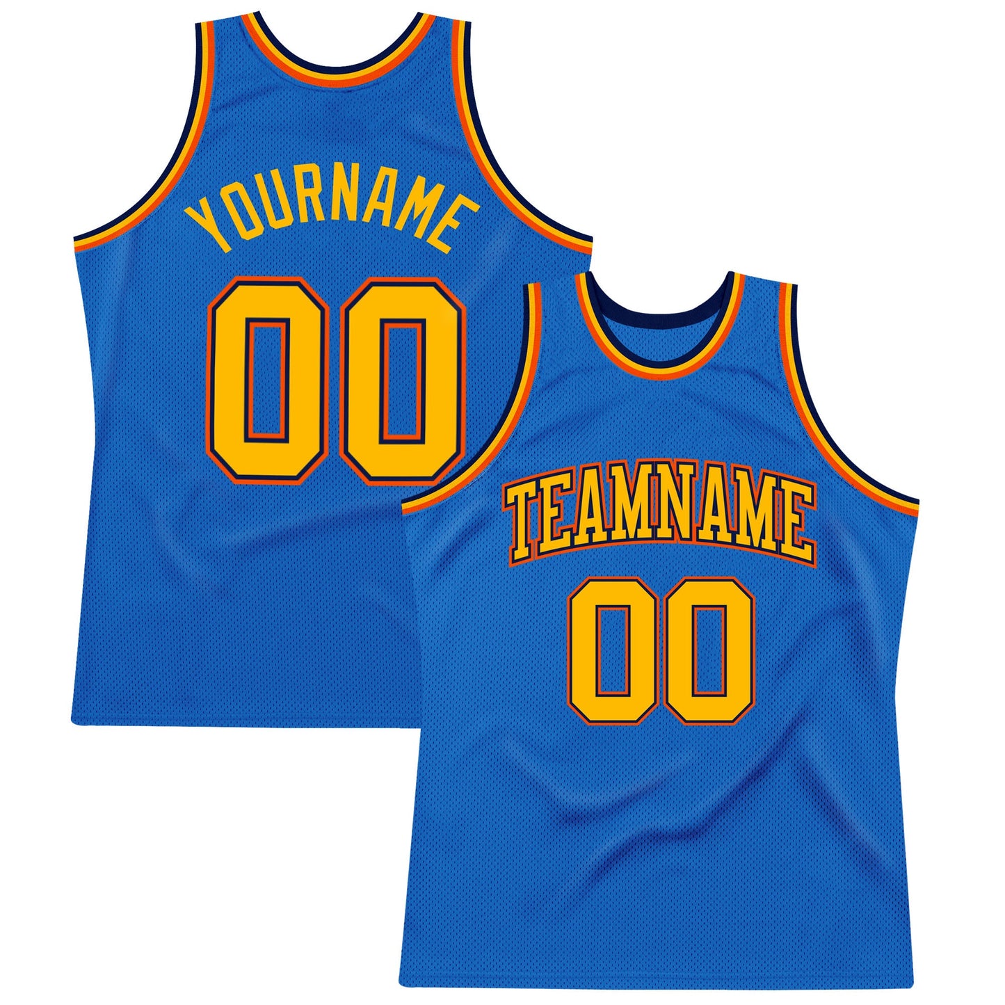 Custom Blue Gold Navy-Orange Authentic Throwback Basketball Jersey - Sky-Custom