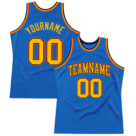 Custom Blue Gold Navy-Orange Authentic Throwback Basketball Jersey - Sky-Custom