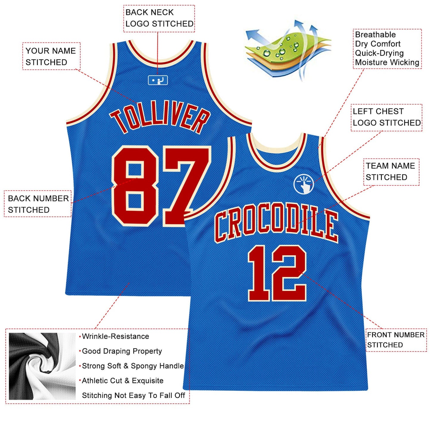 Custom Blue Red-Cream Authentic Throwback Basketball Jersey - Sky-Custom