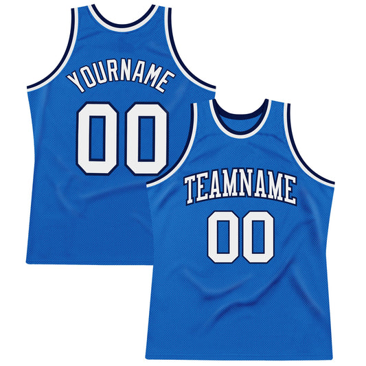 Custom Blue White-Navy Authentic Throwback Basketball Jersey - Sky-Custom