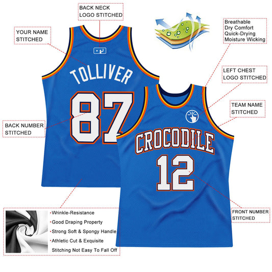 Custom Blue White Navy-Orange Authentic Throwback Basketball Jersey - Sky-Custom