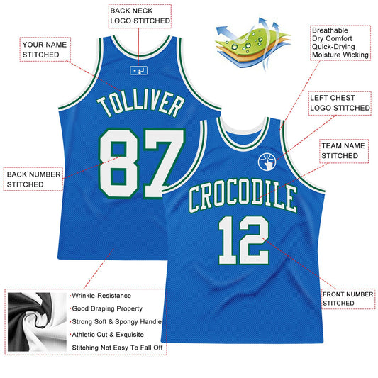 Custom Blue White-Kelly Green Authentic Throwback Basketball Jersey - Sky-Custom