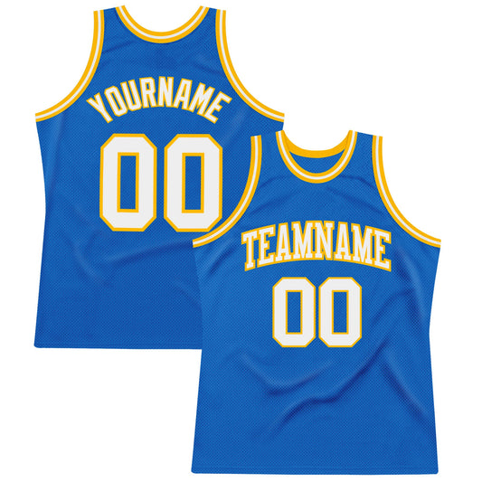 Custom Blue White-Gold Authentic Throwback Basketball Jersey - Sky-Custom