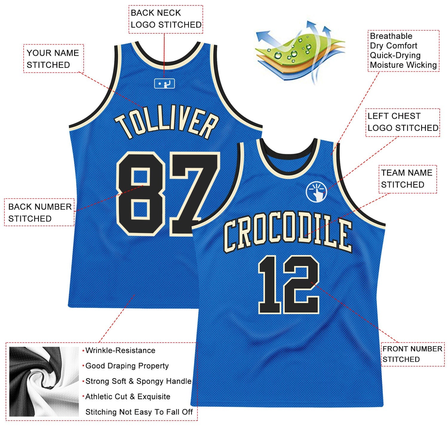 Custom Blue Black-Cream Authentic Throwback Basketball Jersey - Sky-Custom