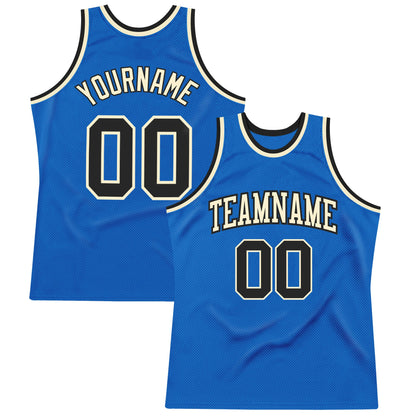 Custom Blue Black-Cream Authentic Throwback Basketball Jersey - Sky-Custom