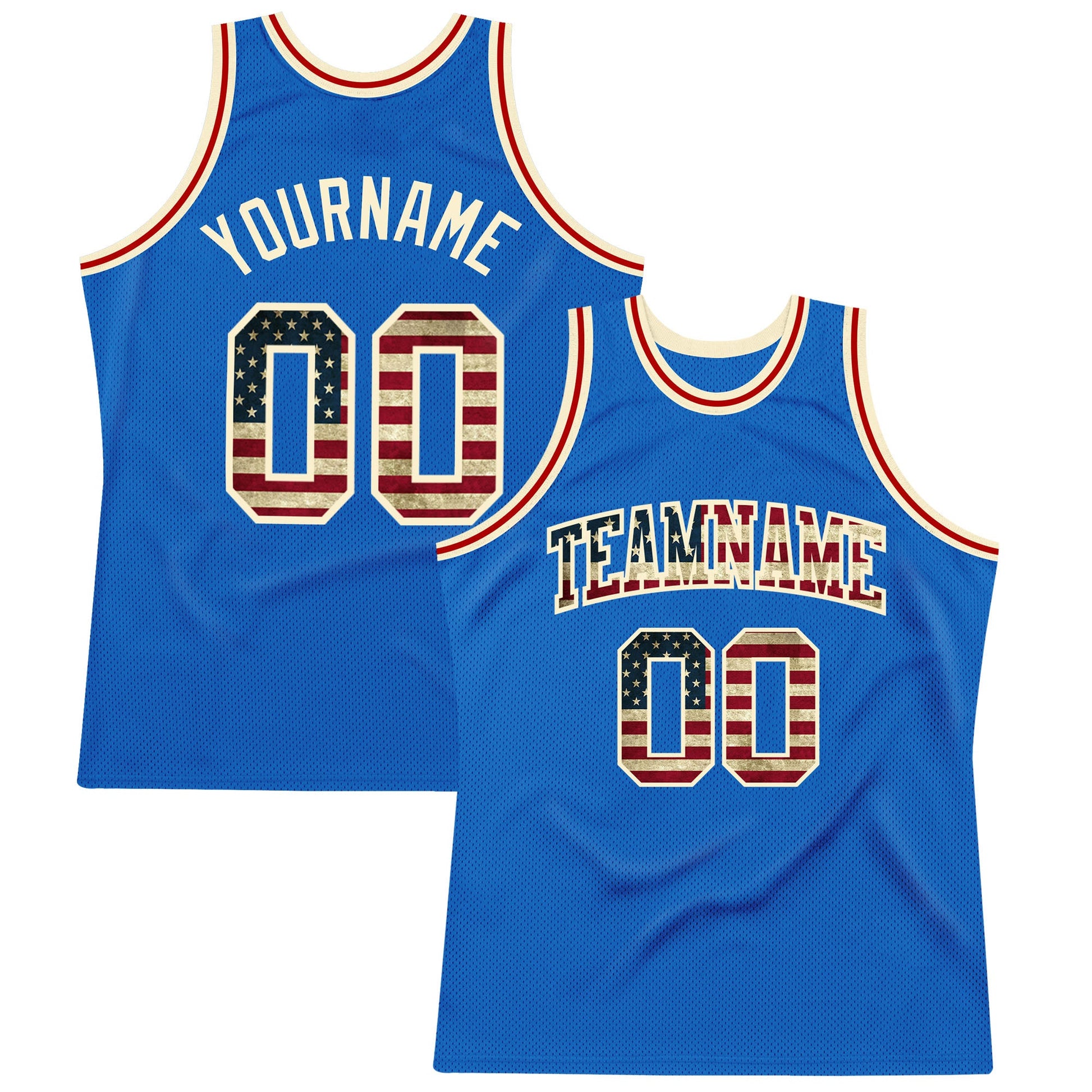 Custom Blue Vintage USA Flag-Cream Authentic Throwback Basketball Jersey - Sky-Custom