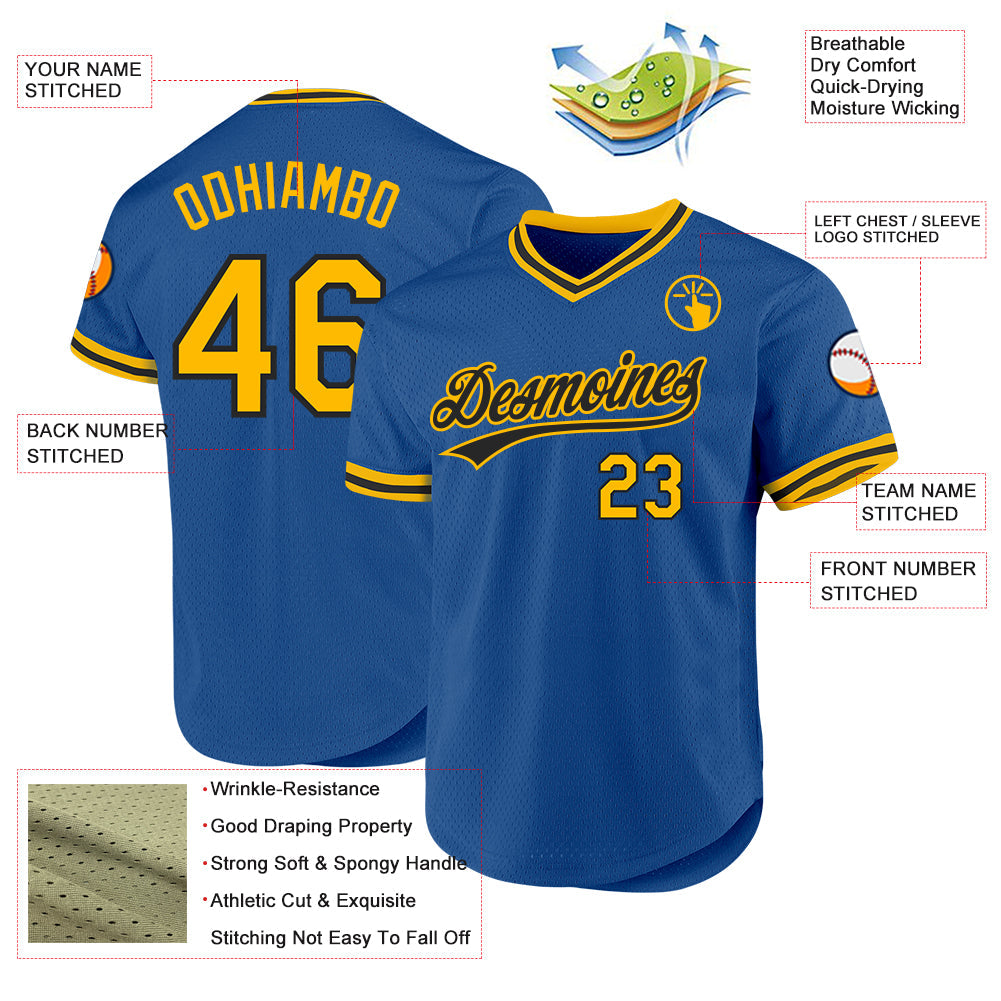 Custom Blue Gold-Black Authentic Throwback Baseball Jersey - Sky-Custom