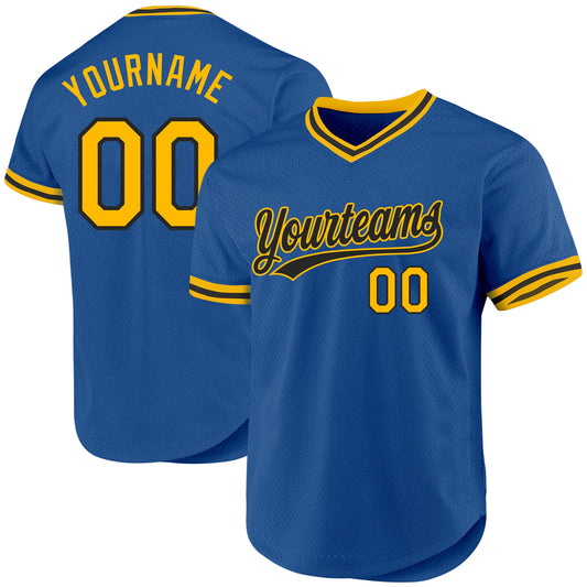 Custom Blue Gold-Black Authentic Throwback Baseball Jersey - Sky-Custom