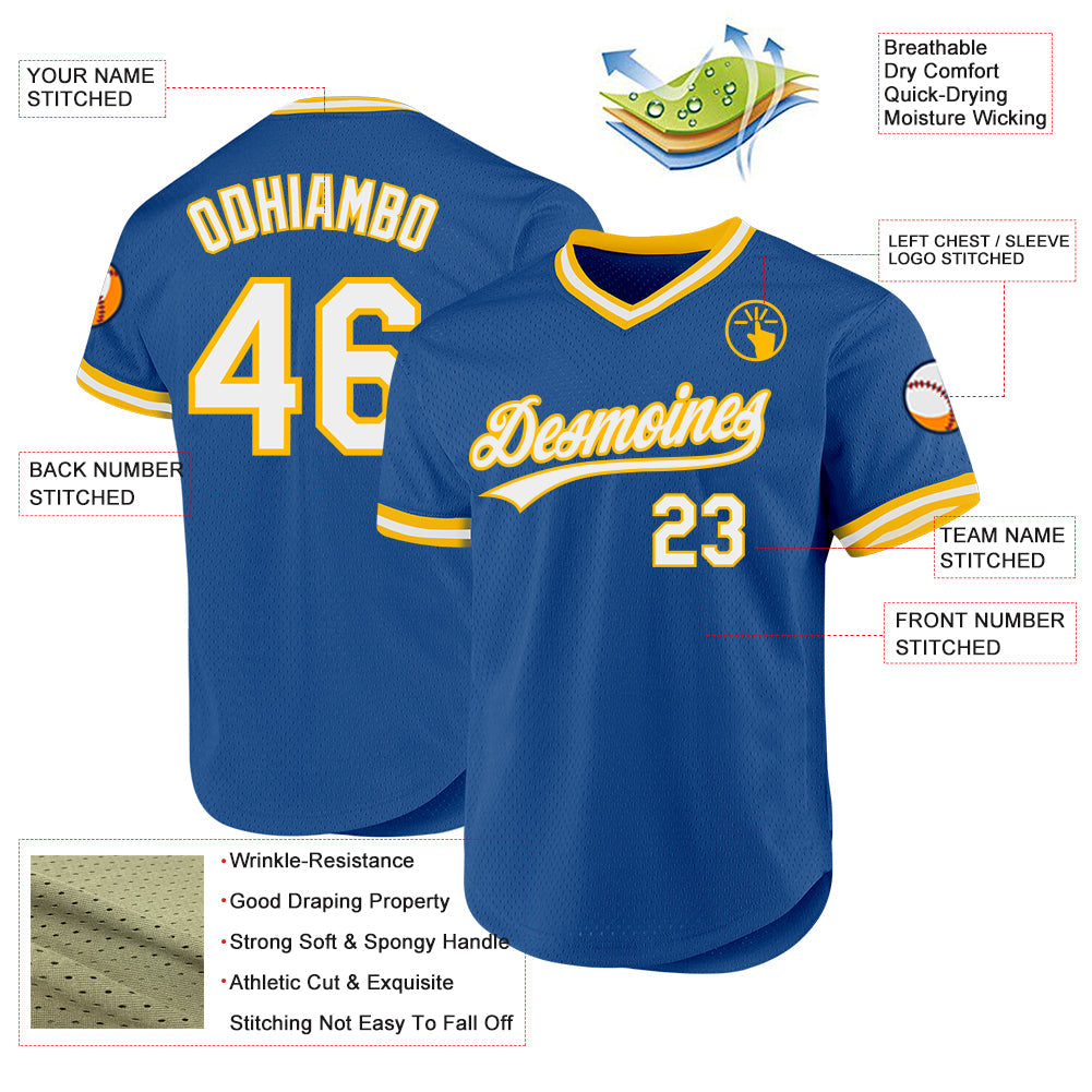 Custom Blue White-Gold Authentic Throwback Baseball Jersey - Sky-Custom